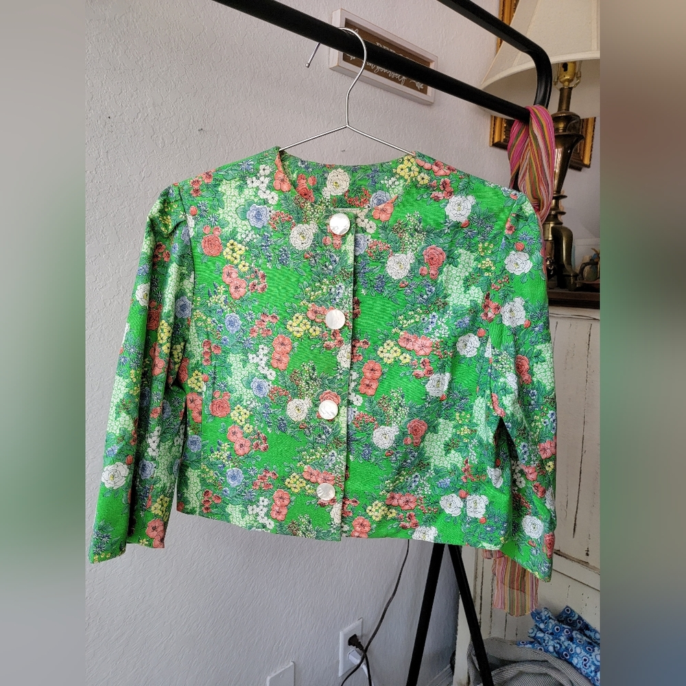 Handmade Linen Floral Cropped Jacket